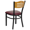 Flash Furniture HERCULES Series Black Slat Back Metal Restaurant Chair Natural Wood Back, Burgundy Vinyl Seat, Model# XU-DG-6G7B-SLAT-BURV-GG