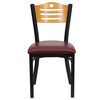 Flash Furniture HERCULES Series Black Slat Back Metal Restaurant Chair Natural Wood Back, Burgundy Vinyl Seat, Model# XU-DG-6G7B-SLAT-BURV-GG