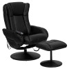 Flash Furniture Massaging Black Leather Recliner and Ottoman with Leather Wrapped Base, Model BT-7672-MASSAGE-BK-GG