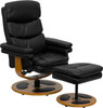 Flash Furniture Contemporary Black Leather Recliner and Ottoman with Wood Base Model BT-7828-PILLOW-GG