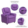 Flash Furniture Contemporary Lavender Vinyl Kids Recliner with Cup Holder and Headrest Model DG-ULT-KID-LAV-GG 5
