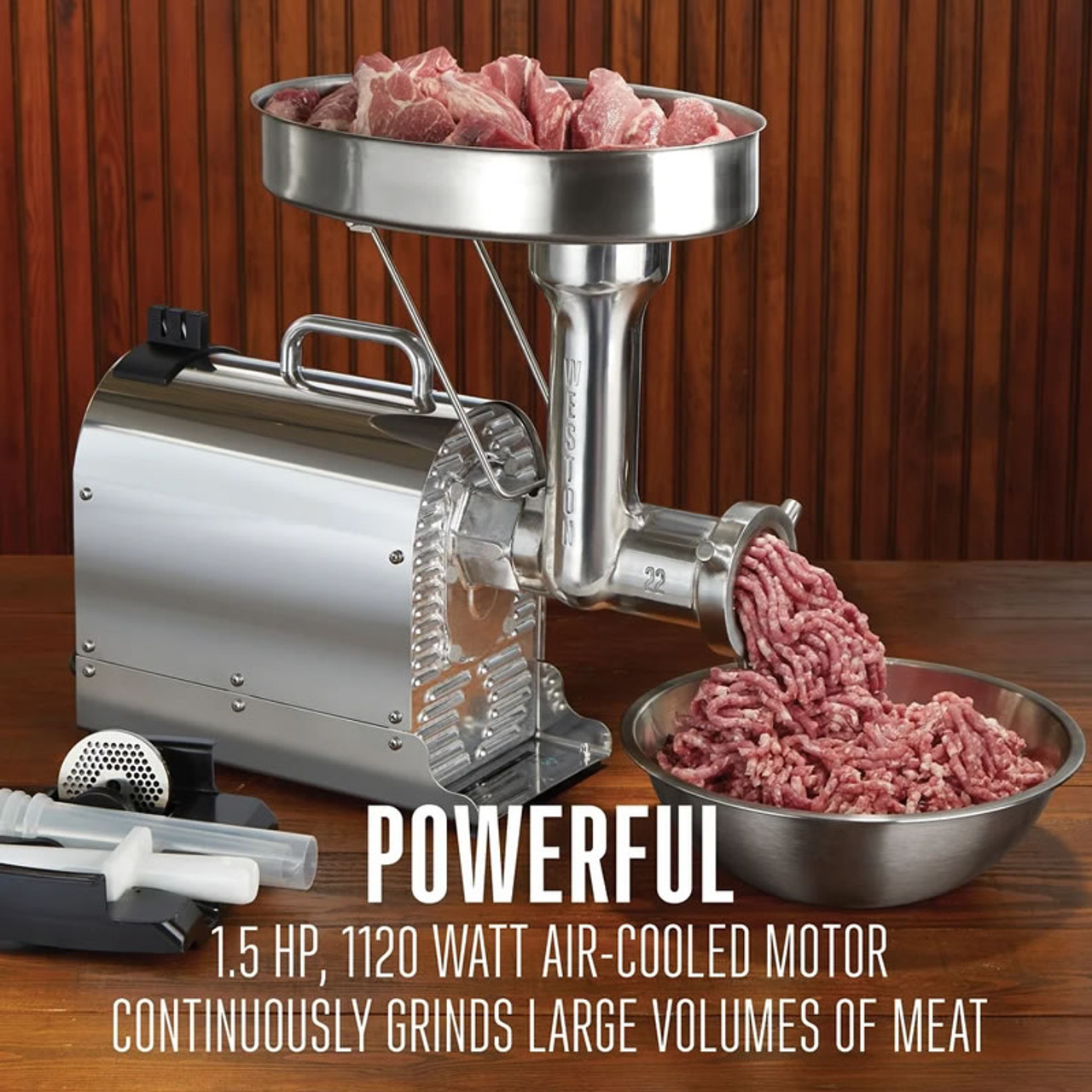 Pro Series Meat Grinder/Sausage Stuffer: 1120W, 1.5HP, Weston