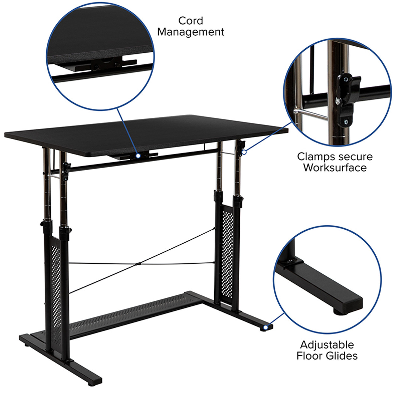 Adjustable Drawing and Drafting Table with Black Frame and Dual Wheel Casters - Flash Furniture