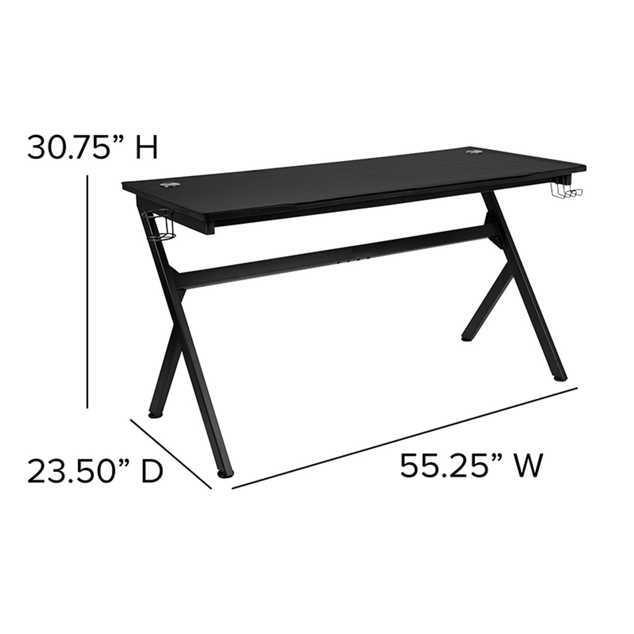 Flash Furniture Gaming Desk 45.25 x 29 Computer Table Gamer Workstation  with Headphone Holder and 2 Cable Management Holes 