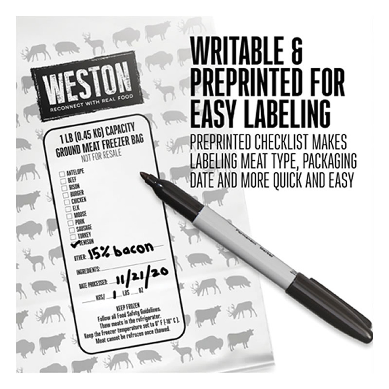 Weston® Meat Freezer Bags, 1lb, 100 count - 07-1001