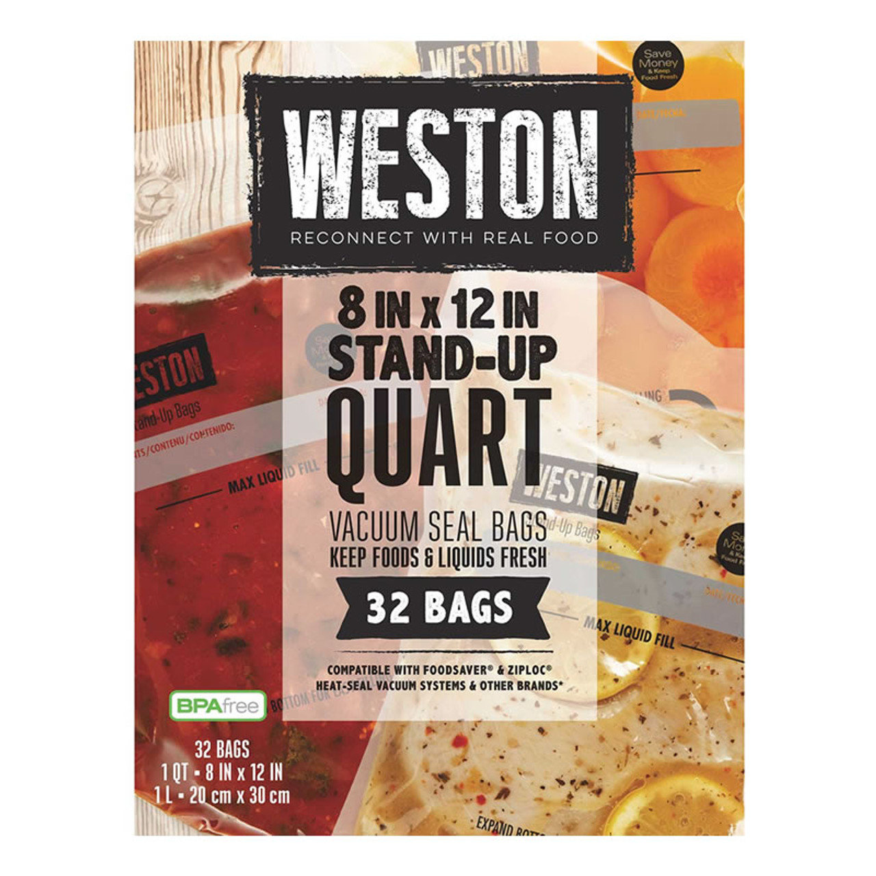 Weston Brand, Vac Sealer Bags 8Inch x 12Inch Easy Fill 32Ct, Width