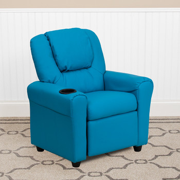 Flash Furniture Contemporary Turquoise Vinyl Kids Recliner with Cup Holder and Headrest Model DG-ULT-KID-TURQ-GG 2