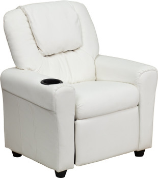 Flash Furniture Contemporary White Vinyl Kids Recliner with Cup Holder and Headrest Model DG-ULT-KID-WHITE-GG