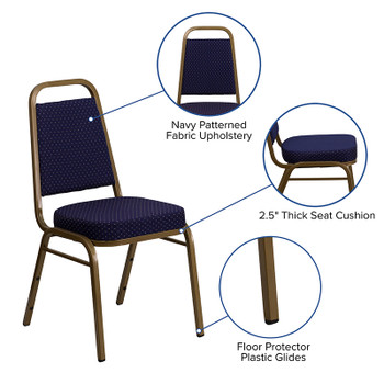 Flash Furniture HERCULES Series Trapezoidal Back Stacking Banquet Chair with Black Vinyl and 2.5'' Thick Seat - Gold Frame Model FD-BHF-1-ALLGOLD-0849-NVY-GG 2