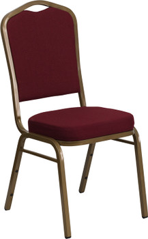 Flash Furniture HERCULES Series Crown Back Stacking Banquet Chair with Burgundy Patterned Fabric and 2.5'' Thick Seat - Gold Frame Model FD-C01-ALLGOLD-3169-GG