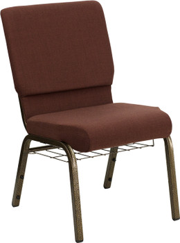 Flash Furniture HERCULES Series 18.5'' Wide Brown Fabric Church Chair with 4.25'' Thick Seat, Communion Cup Book Rack - Gold Vein Frame Model FD-CH02185-GV-10355-BAS-GG
