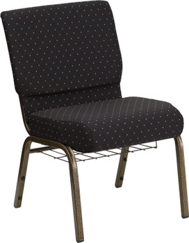 Flash Furniture HERCULES Series 21'' Extra Wide Black Dot Patterned Fabric Church Chair with 4'' Thick Seat, Communion Cup Book Rack - Gold Vein Frame Model FD-CH0221-4-GV-S0806-BAS-GG