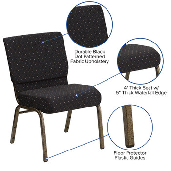 Flash Furniture HERCULES Series 21'' Extra Wide Black Dot Patterned Fabric Stacking Church Chair with 4'' Thick Seat - Gold Vein Frame Model FD-CH0221-4-GV-S0806-GG 2