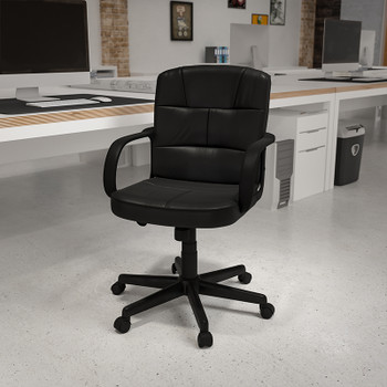 Flash Furniture Mid-Back Black Leather Office Chair with Nylon Arms Model GO-228S-BK-LEA-GG 2