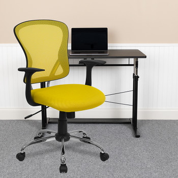 Flash Furniture Mid-Back Yellow Mesh Office Chair with Chrome Finished Base Model H-8369F-YEL-GG 2