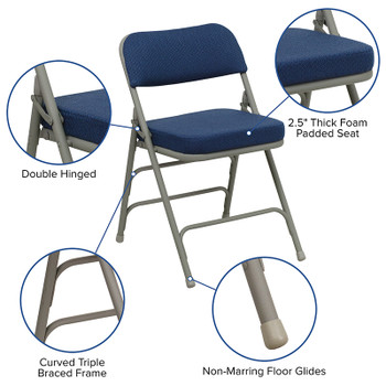 Flash Furniture HERCULES Series Premium Curved Triple Braced & Quad Hinged Navy Fabric Upholstered Metal Folding Chair Model HA-MC320AF-NVY-GG 2