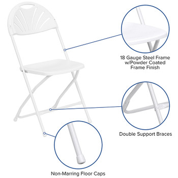 Flash Furniture HERCULES Series 800 lb. Capacity White Plastic Fan Back Folding Chair Model LE-L-4-WHITE-GG 2