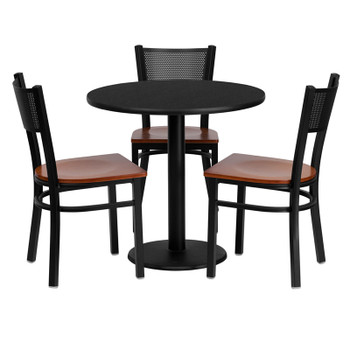 Flash Furniture 30'' Round Black Laminate Table Set with 3 Ladder Back Metal Bar Stools - Cherry Wood Seat Model MD-0007-GG