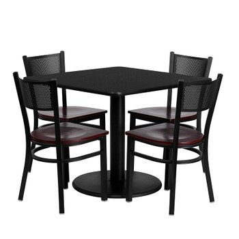 Flash Furniture 36'' Square Black Laminate Table Set with 4 Ladder Back Metal Chairs - Black Vinyl Seat, Model MD-0008-GG