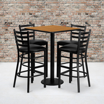 Flash Furniture 30'' Square Walnut Laminate Table Set with 4 Grid Back Metal Chairs - Black Vinyl Seat Model MD-0012-GG 2