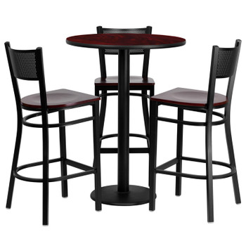 Flash Furniture 30'' Round Mahogany Laminate Table Set with 4 Ladder Back Metal Bar Stools - Black Vinyl Seat, Model MD-0017-GG