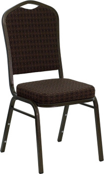 Flash Furniture HERCULES Series Crown Back Stacking Banquet Chair with Brown Patterned Fabric and 2.5'' Thick Seat - Gold Vein Frame Model NG-C01-BROWN-GV-GG