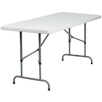 Flash Furniture 30''W x 72''L Height Adjustable Granite White Plastic Folding Table Model RB-3072ADJ-GG