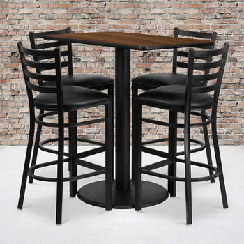 Flash Furniture 24''W x 42''L Rectangular Black Laminate Table Set with 4 Ladder Back Metal Bar Stools - Black Vinyl Seat Model RSRB1020-GG 2