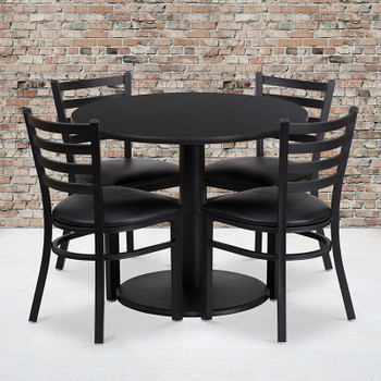 Flash Furniture 36'' Round Black Laminate Table Set with 4 Ladder Back Metal Chairs - Burgundy Vinyl Seat, Model RSRB1029-GG 2