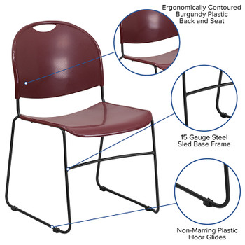 Flash Furniture HERCULES Series 880 lb. Capacity Burgundy Ultra Compact Stack Chair with Black Frame Model RUT-188-BY-GG 2