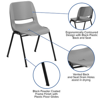 Flash Furniture HERCULES Series 880 lb. Capacity Gray High Density, Ultra Compact Stack Chair with Black Frame Model RUT-EO1-GY-GG 2