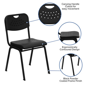Flash Furniture HERCULES Series 880 lb. Capacity Black Polypropylene Stack Chair Model RUT-GK01-BK-GG 2