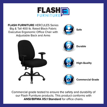 Flash Furniture HERCULES Series 400 lb. Capacity Big and Tall Black Fabric Office Chair with Extra WIDE Seat Model WL-715MG-BK-A-GG 2