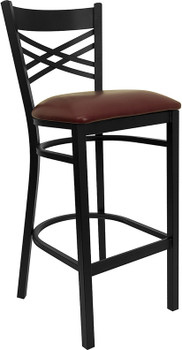 Flash Furniture HERCULES Series Black ''X'' Back Metal Restaurant Bar Stool - Cherry Wood Seat Model XU-6F8BXBK-BAR-BURV-GG