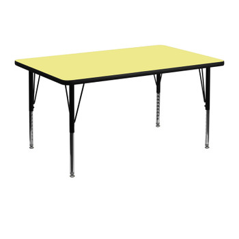 Flash Furniture 30''W x 48''L Rectangular Activity Table with Yellow Thermal Fused Laminate Top and Height Adjustable Pre-School Legs Model XU-A3048-REC-YEL-T-P-GG