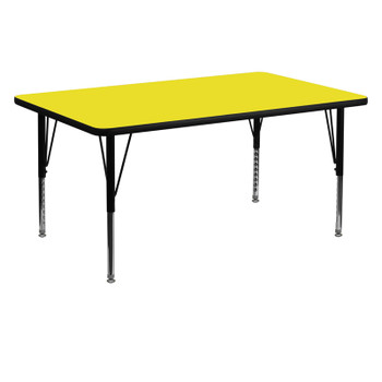 Flash Furniture 30''W x 60''L Rectangular Activity Table with 1.25'' Thick High Pressure Yellow Laminate Top and Height Adjustable Pre-School Legs Model XU-A3060-REC-YEL-H-P-GG