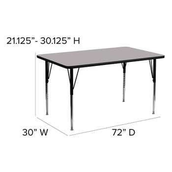 Flash Furniture 30''W x 72''L Rectangular Activity Table with Grey Thermal Fused Laminate Top and Standard Height Adjustable Legs Model XU-A3072-REC-GY-T-A-GG 2