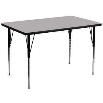 Flash Furniture 36''W x 72''L Rectangular Activity Table with Grey Thermal Fused Laminate Top and Standard Height Adjustable Legs Model XU-A3672-REC-GY-T-A-GG