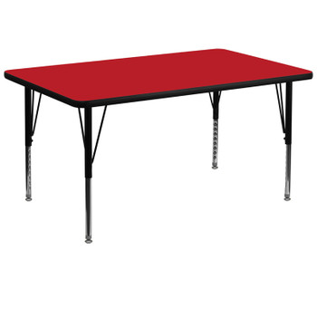 Flash Furniture 36''W x 72''L Rectangular Activity Table with 1.25'' Thick High Pressure Red Laminate Top and Height Adjustable Pre-School Legs Model XU-A3672-REC-RED-H-P-GG