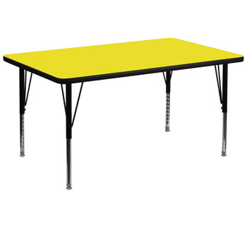 Flash Furniture 36''W x 72''L Rectangular Activity Table with 1.25'' Thick High Pressure Yellow Laminate Top and Height Adjustable Pre-School Legs Model XU-A3672-REC-YEL-H-P-GG