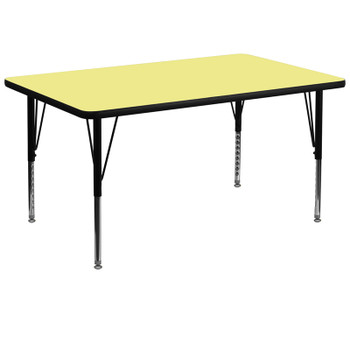 Flash Furniture 36''W x 72''L Rectangular Activity Table with Yellow Thermal Fused Laminate Top and Height Adjustable Pre-School Legs Model XU-A3672-REC-YEL-T-P-GG