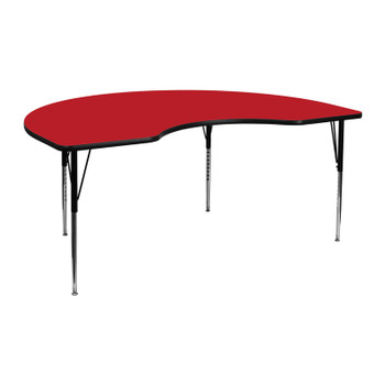 Flash Furniture 48''W x 72''L Kidney Shaped Activity Table with 1.25'' Thick High Pressure Red Laminate Top and Standard Height Adjustable Legs Model XU-A4872-KIDNY-RED-H-A-GG