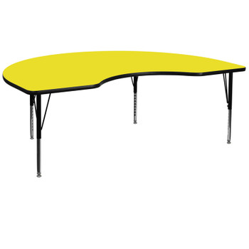 Flash Furniture 48''W x 72''L Kidney Shaped Activity Table with 1.25'' Thick High Pressure Yellow Laminate Top and Height Adjustable Pre-School Legs Model XU-A4872-KIDNY-YEL-H-P-GG