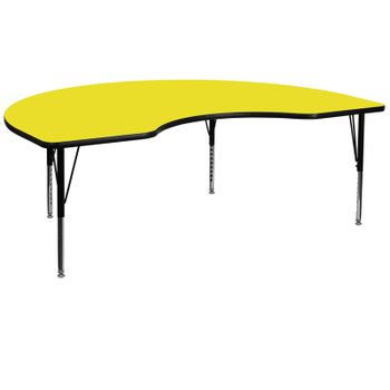 Flash Furniture 48''W x 96''L Kidney Shaped Activity Table with 1.25'' Thick High Pressure Yellow Laminate Top and Height Adjustable Pre-School Legs Model XU-A4896-KIDNY-YEL-H-P-GG