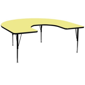 Flash Furniture 60''W x 66''L Horseshoe Activity Table with Yellow Thermal Fused Laminate Top and Height Adjustable Pre-School Legs Model XU-A6066-HRSE-YEL-T-P-GG