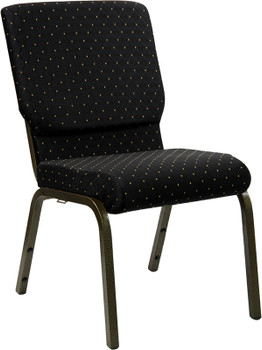 Flash Furniture HERCULES Series 18.5''W Black Dot Patterned Fabric Stacking Church Chair with 4.25'' Thick Seat - Gold Vein Frame Model XU-CH-60096-BK-GG