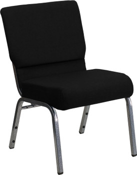 Flash Furniture HERCULES Series 21'' Extra Wide Black Stacking Church Chair with 3.75'' Thick Seat - Silver Vein Frame Model XU-CH0221-BK-SV-GG