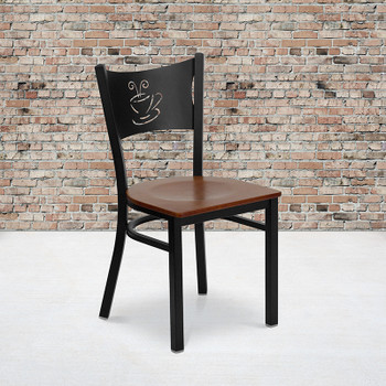 Flash Furniture HERCULES Series Black Coffee Back Metal Restaurant Chair - Mahogany Wood Seat Model XU-DG-60099-COF-CHYW-GG 2