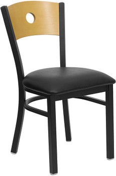 Flash Furniture HERCULES Series Black Circle Back Metal Restaurant Chair - Natural Wood Back, Burgundy Vinyl Seat Model XU-DG-6F2B-CIR-BLKV-GG