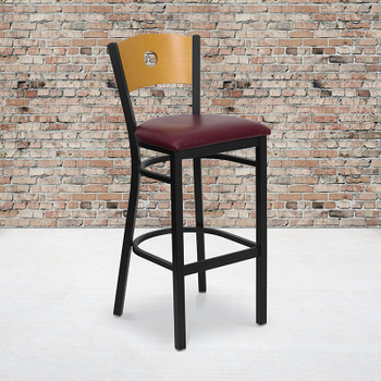 Flash Furniture HERCULES Series Black Circle Back Metal Restaurant Bar Stool - Natural Wood Back & Seat Model XU-DG-6F6B-CIR-BAR-BURV-GG 2